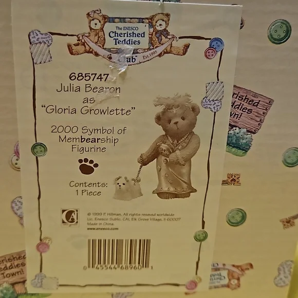 Cherished Teddies: Julia Bearon Gloria Growlette. Charter Member 2000 Figurine. - Picture 11 of 11